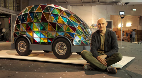 Stained Glass Driverless Sleeper Car of the Future by Dominic Wilcox for Dezeen and Mini Frontiers at London Design Festival