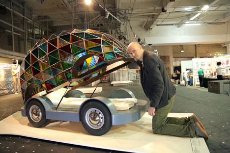Stained Glass Driverless Sleeper Car of the Future by Dominic Wilcox for Dezeen and Mini Frontiers at London Design Festival