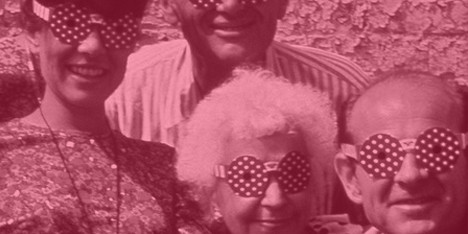 Deborah Sussman and the Eames Office wearing 4th of July Glasses by Sussman