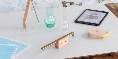 Analogue wood and brass tools transformed into digital measuring devices