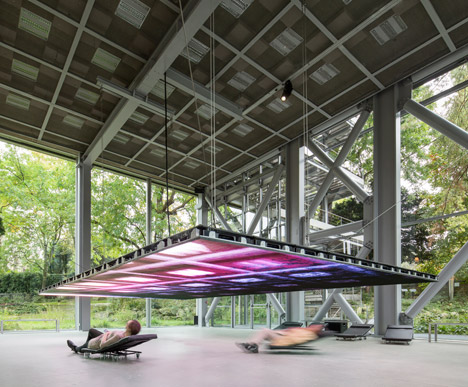 The Musings on a Glass Box installation by Diller and Scofidio at Jean Nouvel's Fondation Cartier