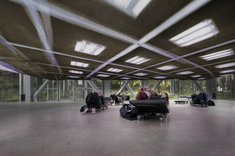 The Musings on a Glass Box installation by Diller and Scofidio at Jean Nouvel's Fondation Cartier