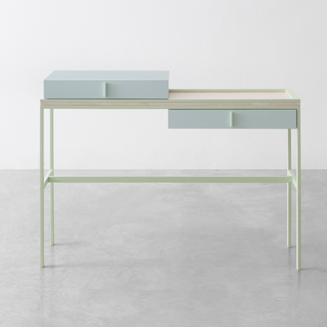 Drawers slide along the surface of Marco Guazzini’s Flamingo desk