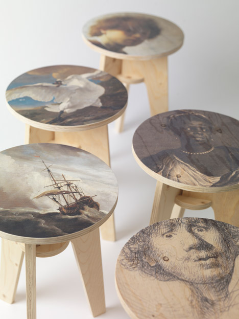 Plywood print stools by Piet Hein Eek for NLXL