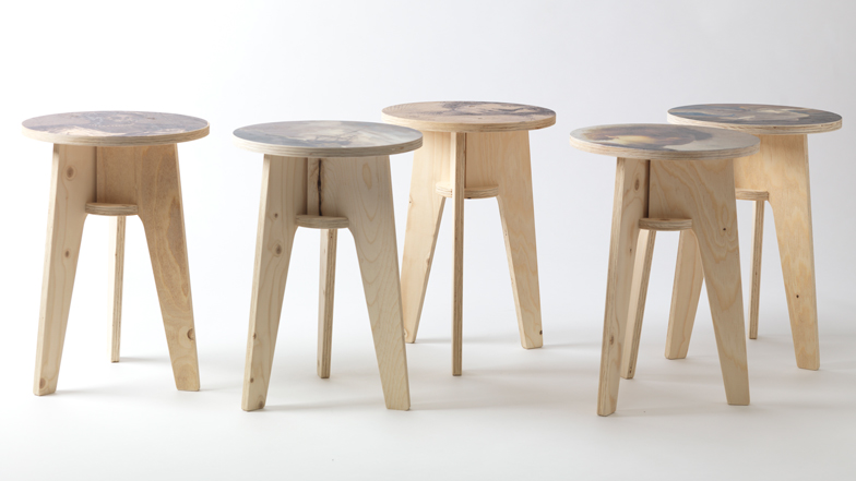 Plywood print stools by Piet Hein Eek for NLXL