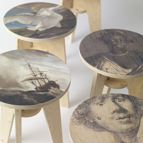 Plywood print stools by Piet Hein Eek for NLXL