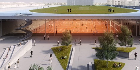 Football pitch hovers above basketball courts in winning UFCSPA campus design
