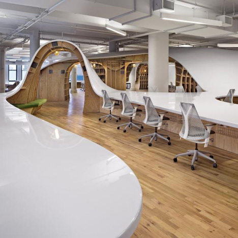 Clive Wilkinson’s office for The Barbarian Group is “one huge table through a room”