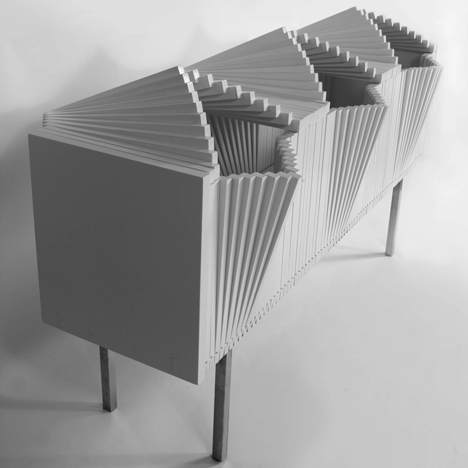 Wave Cabinet by Sebastian Errazuriz opens “like a paper fan”