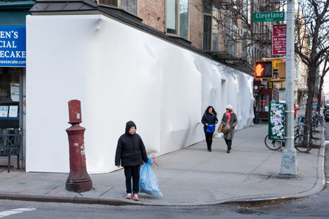 Blueprint white plastic installation at Storefront New York by SO-IL