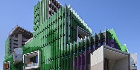 Hospital by Lyons and Conrad Gargett features a vibrant facade and a tree-inspired layout