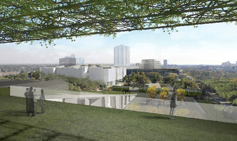View of the campus from the rooftop of the Glassell School of Art