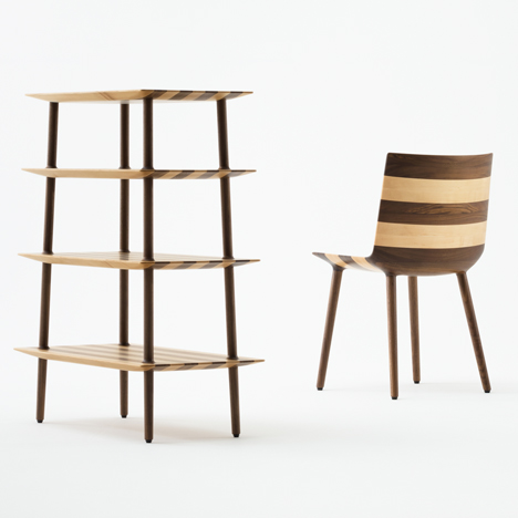 Claesson Koivisto Rune uses two types of wood to make stripy furniture