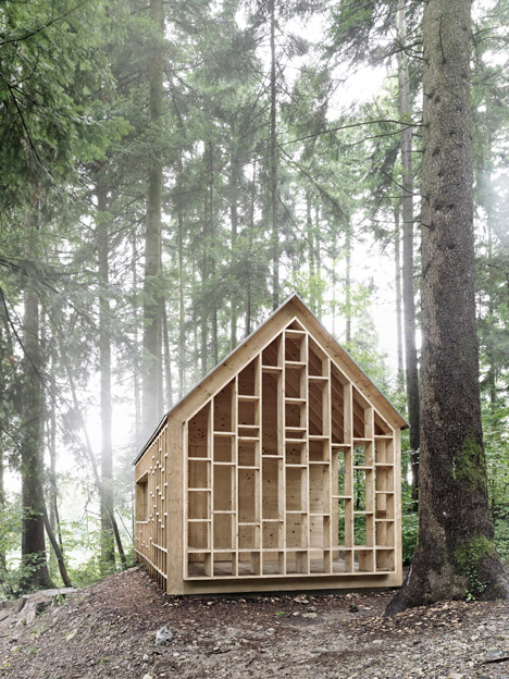 Bernd Riegger's see-through Forest Refuge cabin provides shelter for a woodland kindergarten