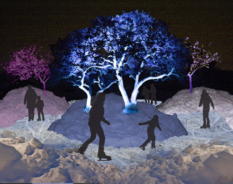 The Edmonton Freezeway curb-side ice-skating rink in Canada