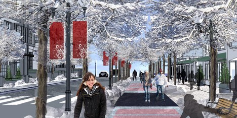 The Edmonton Freezeway curb-side ice-skating rink in Canada