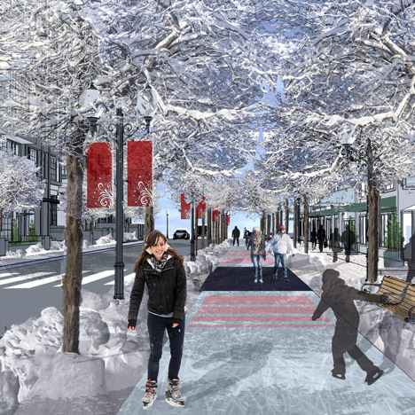The Edmonton Freezeway curb-side ice-skating rink in Canada