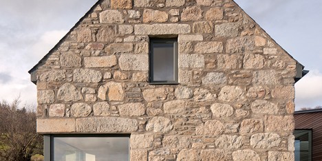 Gabled stone and glass Torispardon house reinterprets Scottish farm buildings
