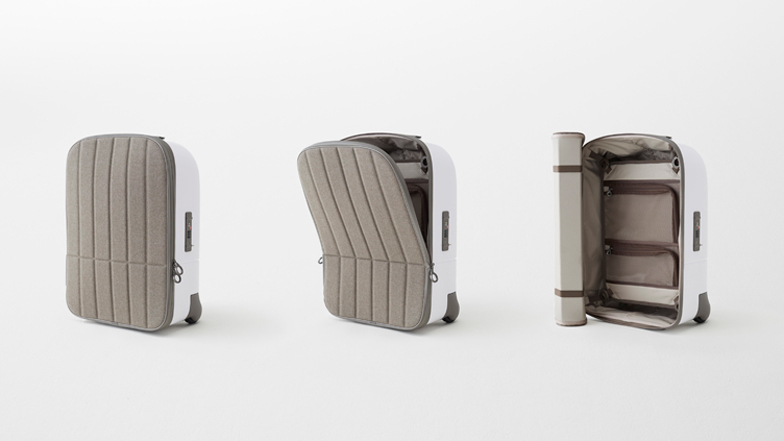 Nendo’s cabin baggage has a hard shell and a soft front like a tortoise