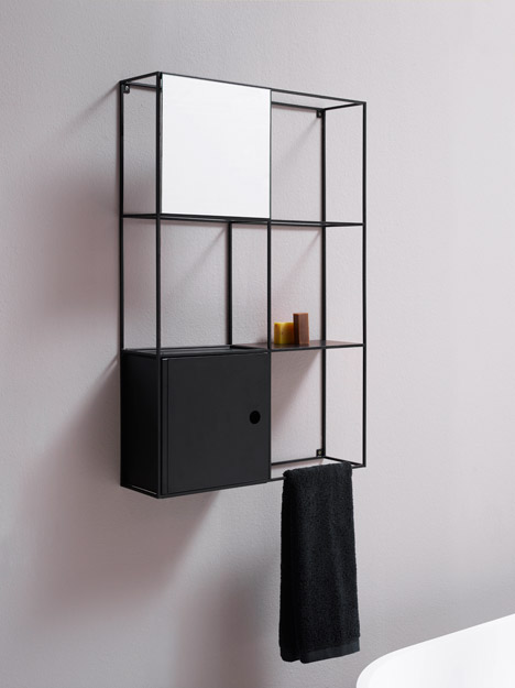 Felt shelf, Hat lamp, and Stand bathtub and basin by Norm Architects for Ex.T