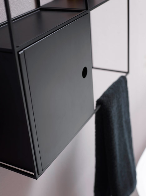 Felt shelf, Hat lamp, and Stand bathtub and basin by Norm Architects for Ex.T