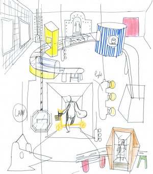 Sketch of Jaime Hayon's Citysurfer installation