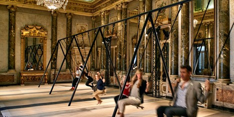 Philippe Malouin installs swing set inside grand Milanese palazzo