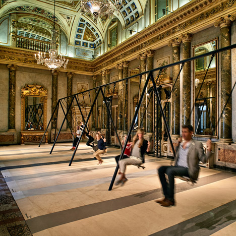 Philippe Malouin installs swing set inside grand Milanese palazzo