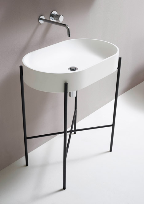 Felt shelf, Hat lamp, and Stand bathtub and basin by Norm Architects for Ex.T