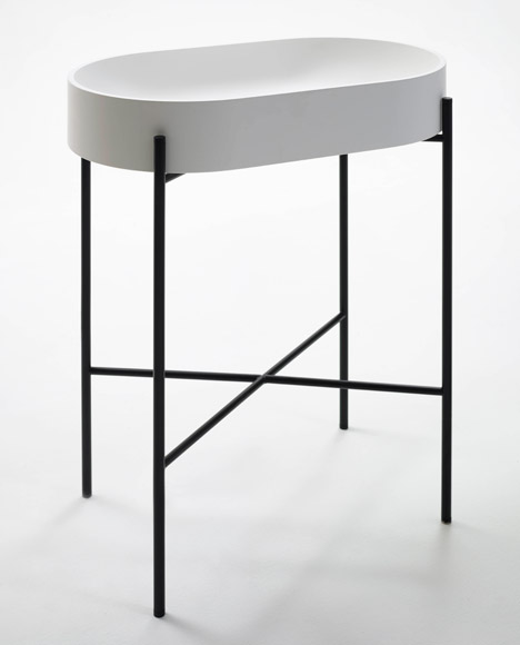 Felt shelf, Hat lamp, and Stand bathtub and basin by Norm Architects for Ex.T