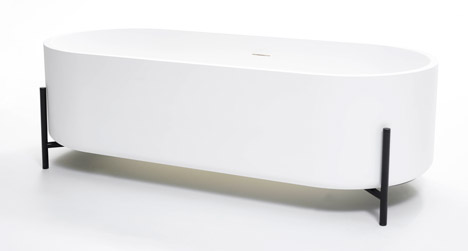 Felt shelf, Hat lamp, and Stand bathtub and basin by Norm Architects for Ex.T