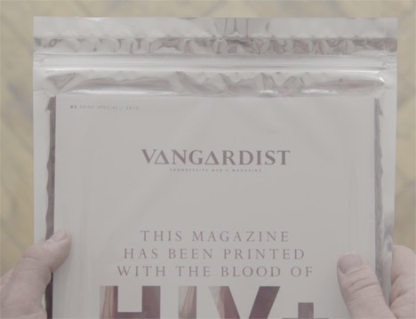 Vanguardist magazine printed with the blood of HIV+ people