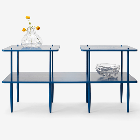 Legs protrude through tabletops in Assembly Design’s L Series