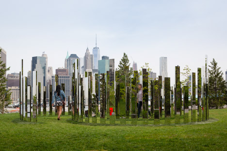 Please Touch the Art by Jeppe Hein on Brooklyn Bridge