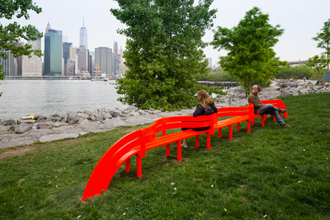 Please Touch the Art by Jeppe Hein on Brooklyn Bridge