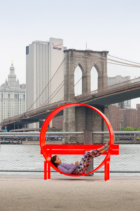 Please Touch the Art by Jeppe Hein on Brooklyn Bridge