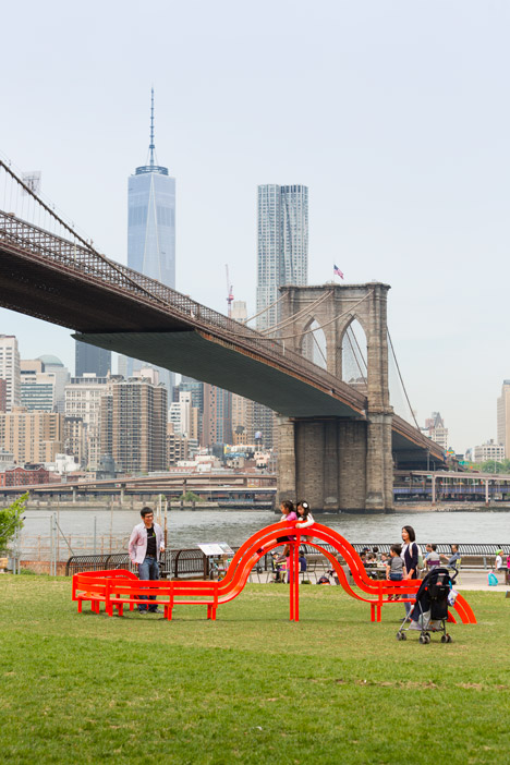 Please Touch the Art by Jeppe Hein on Brooklyn Bridge