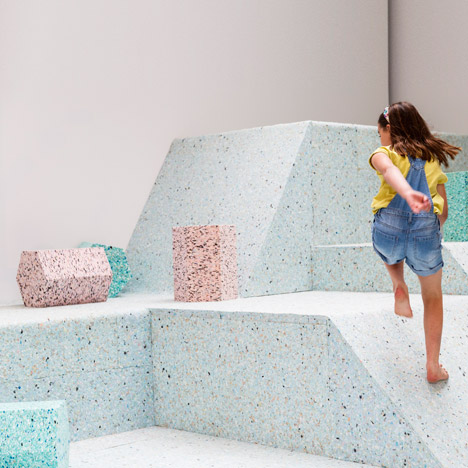 Assemble’s Brutalist Playground is a climbable landscape of ice-cream-coloured shapes