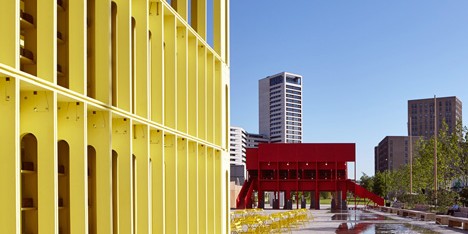 Architects from Dublin and Belfast install red and yellow pavilions at London’s King’s Cross