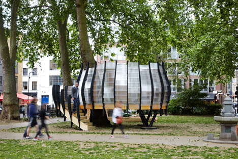 Pop-up offices in trees in Hackney by Tate Harmer