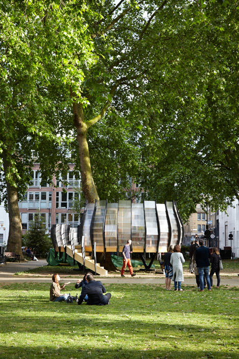 Pop-up offices in trees in Hackney by Tate Harmer