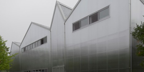 Irregular gables give a jagged roofline to Chae-Pereira’s Gwangmyeong Upcycle Art Center