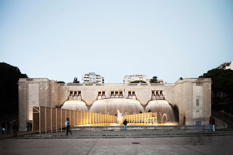Lisbon Falls installation by Marcelo Dantas at Lisbon's Fonte Luminosa