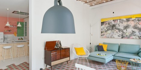 Renovated Barcelona apartment features vaulted brick ceilings and colourful floor tiles