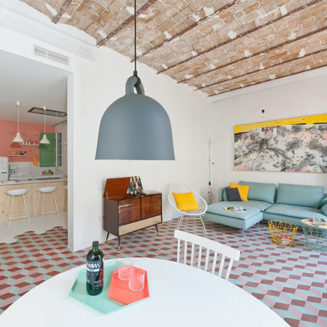 Renovated Barcelona apartment features vaulted brick ceilings and colourful floor tiles