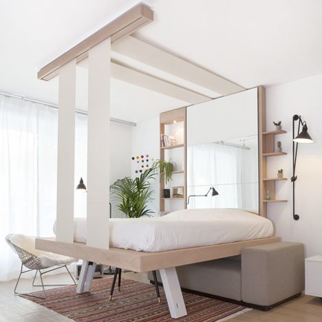 Decadrages BedUp lifts up to the ceiling