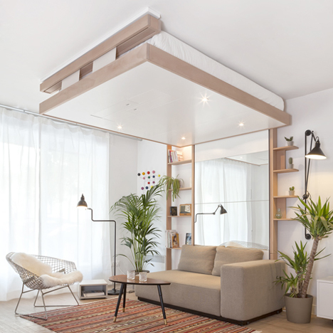 Decadrages BedUp lifts up to the ceiling