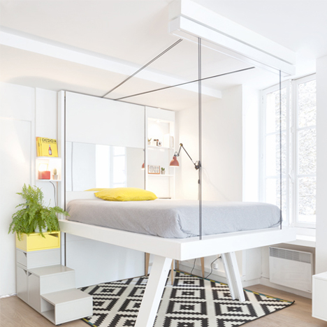 Decadrages BedUp lifts up to the ceiling