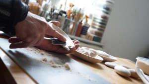 Sculptor David Neat using a Happaratus prototype to carve balsa wood