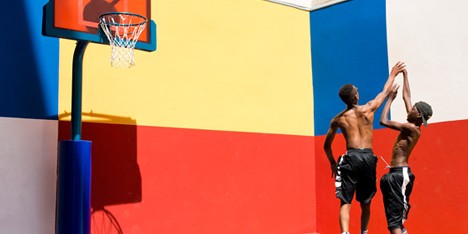 Pigalle Duperré is a colourful basketball court tucked between a row of Parisian apartments